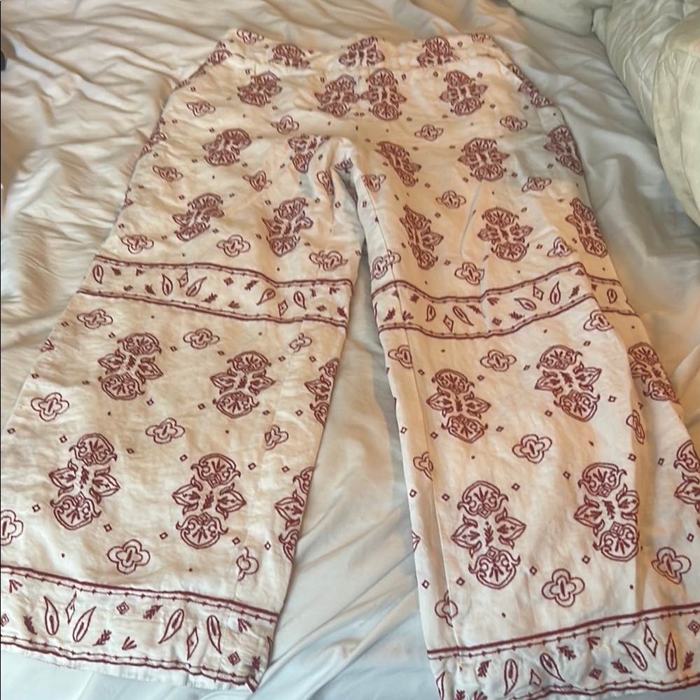 Anthropologie White and Red Patterned Pants
